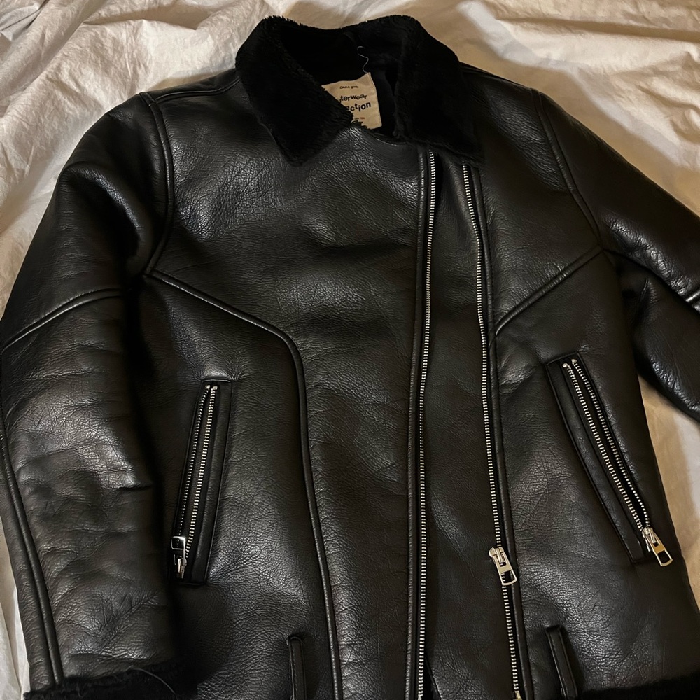 Zara kids Black Leather Jacket